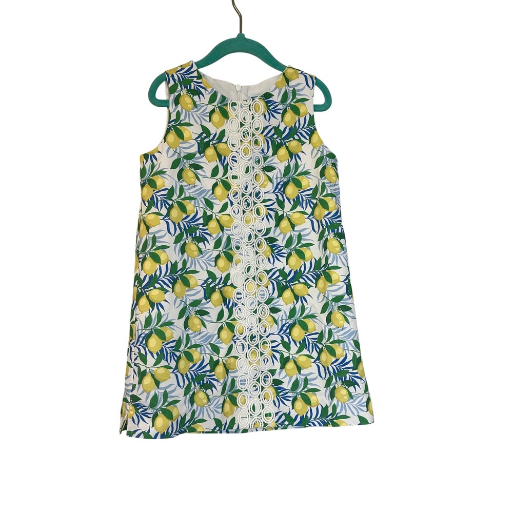 J. Bailey Girls Lemon Print Sleeveless Shift Dress White Yellow Size 6
